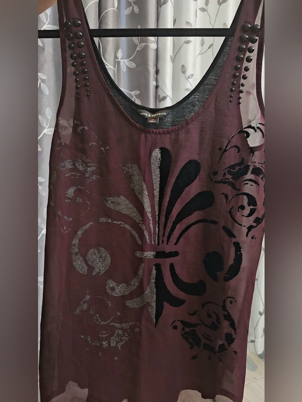 Rock & Republic Burgundy Tank with Black Studs & Silver Accents Size M